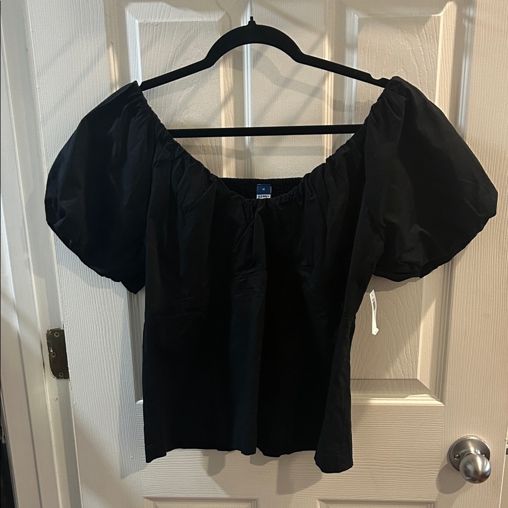 Old Navy Black Off-Shoulder Puff Sleeve Blouse